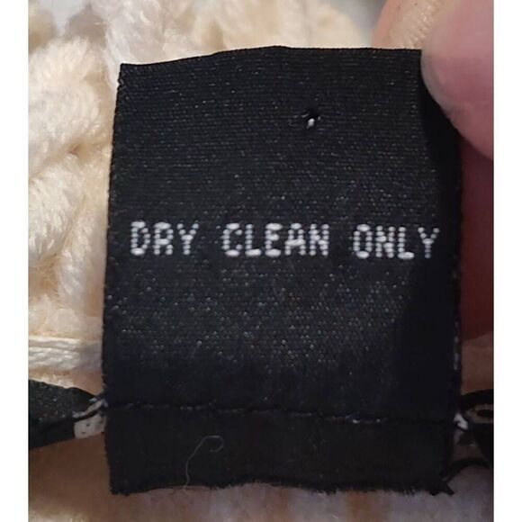 100% Wool Cardigan Sweater Off White Fringed Small Clothes by Revue - Picture 7 of 8